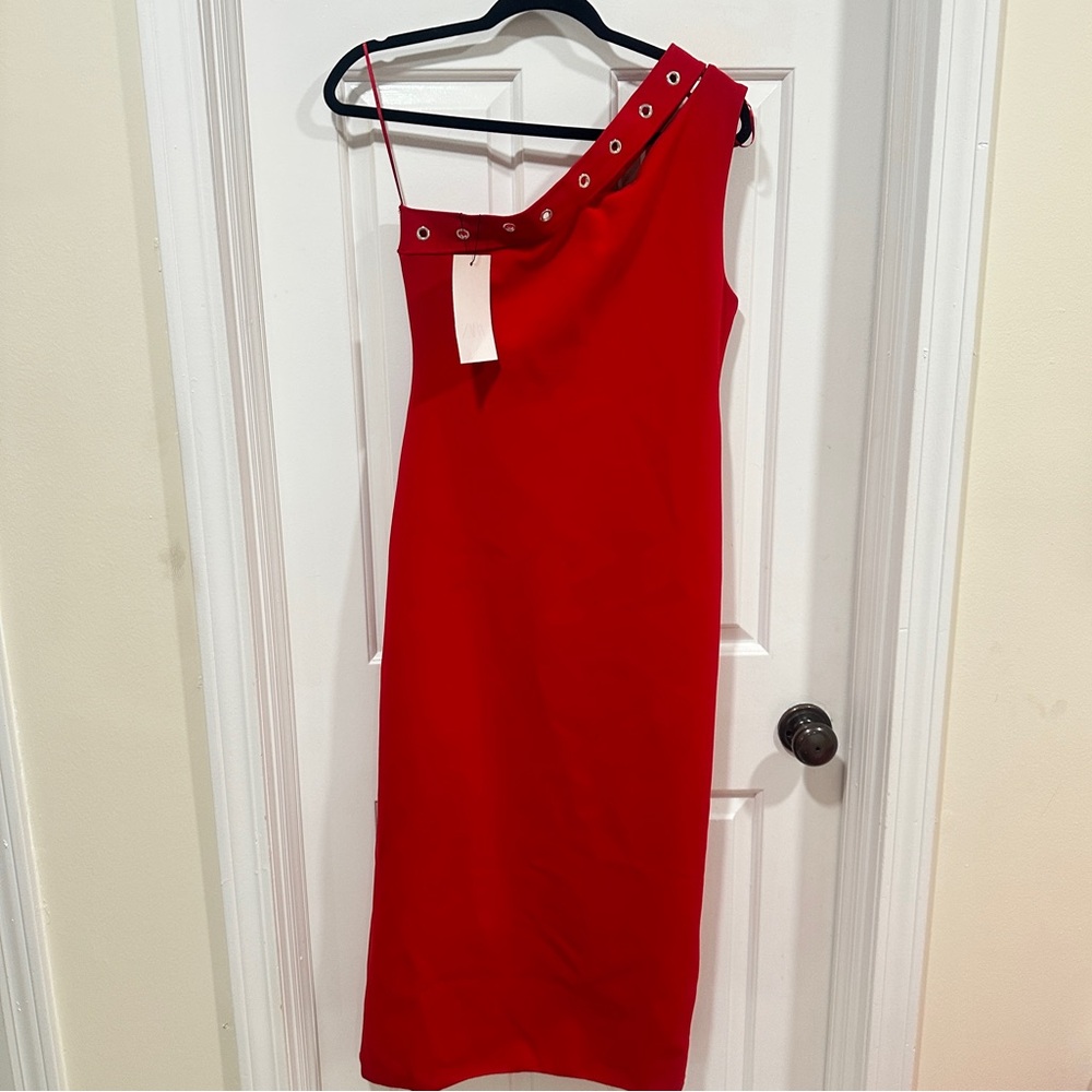 NWT Zara Red Asymmetrical One-Shoulder Cocktail Dress - Size Large
